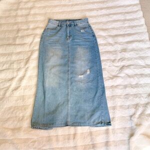 Ripped Light Blue Maxi Jean Skirt